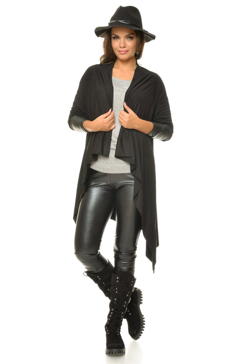 Cardigan Bianca cu maneci de piele Natalee Fashion