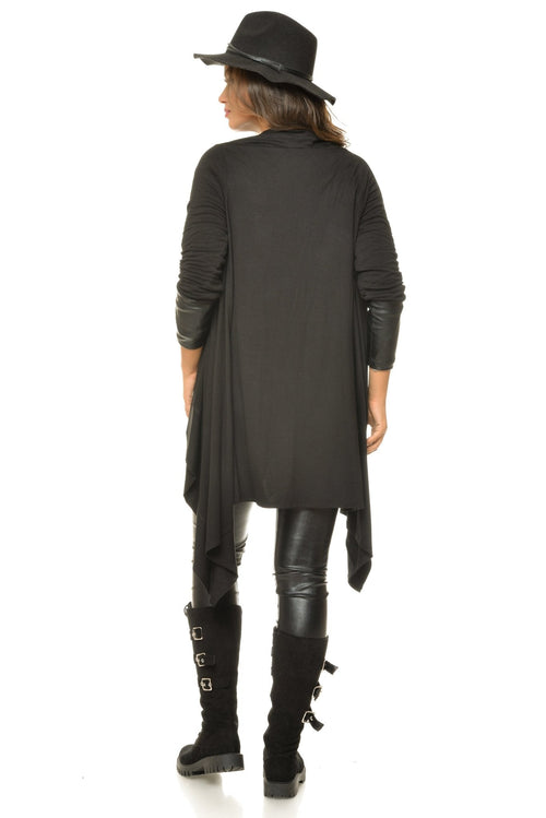 Cardigan Bianca cu maneci de piele Natalee Fashion