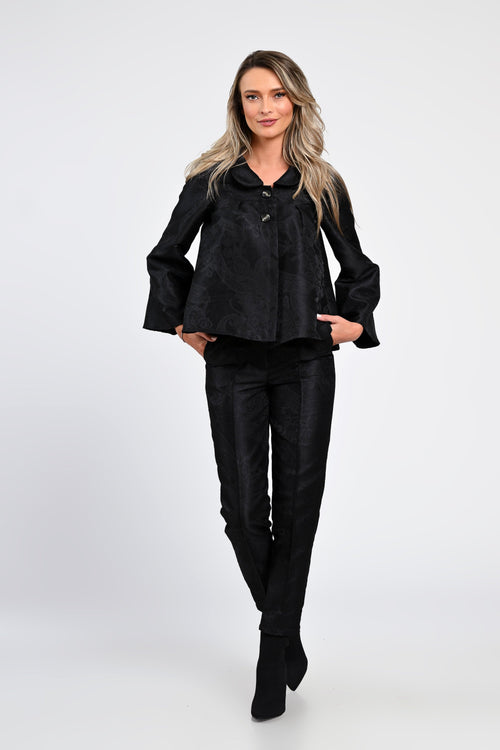 Compleu damă elegant negru cu jachetă și pantaloni Natalee