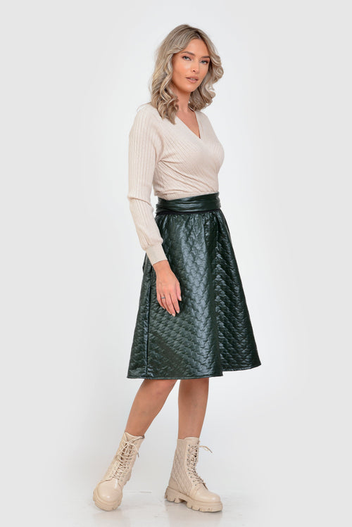 Fusta dama matlasata verde inchis Melisa Natalee Fashion