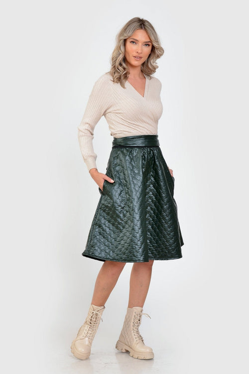 Fusta dama matlasata verde inchis Melisa Natalee Fashion