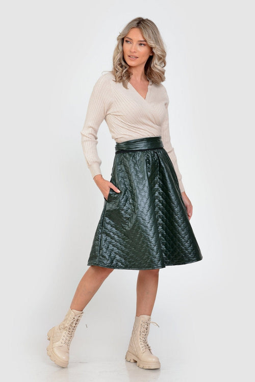 Fusta dama matlasata verde inchis Melisa Natalee Fashion