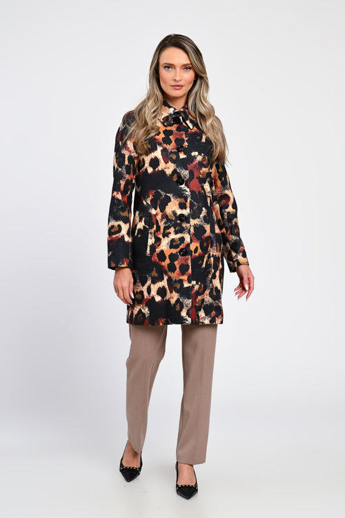 Jachetă tip palton cu imprimeu animal print în nuanțe calde Nadia Natalee