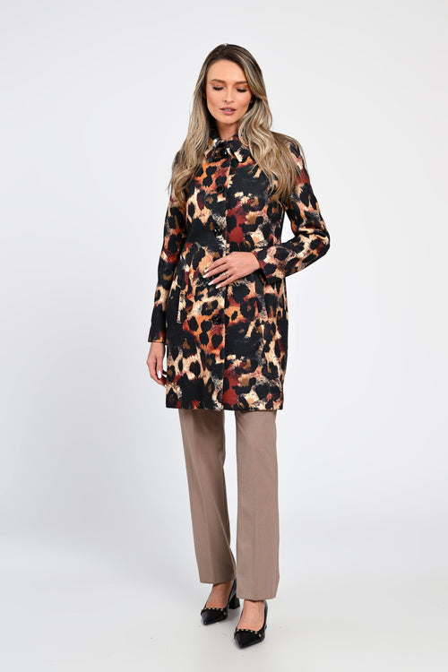 Jachetă tip palton cu imprimeu animal print în nuanțe calde Nadia Natalee