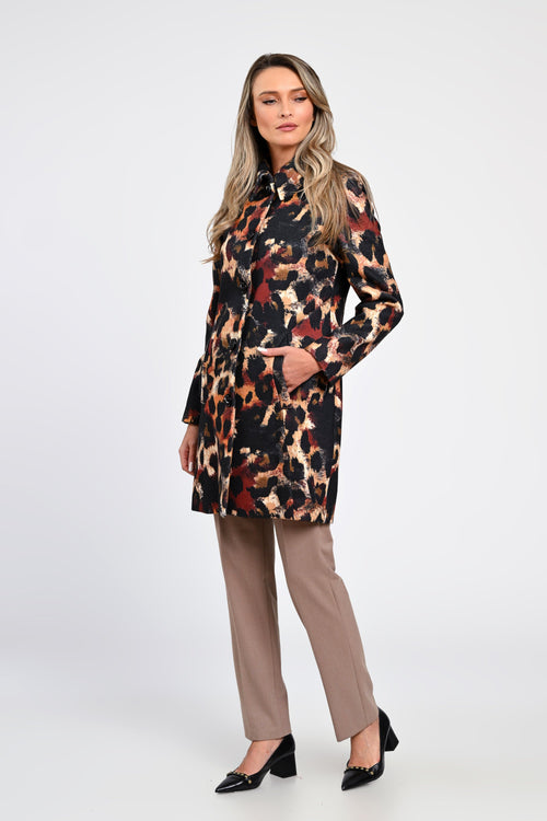 Jachetă tip palton cu imprimeu animal print în nuanțe calde Nadia Natalee