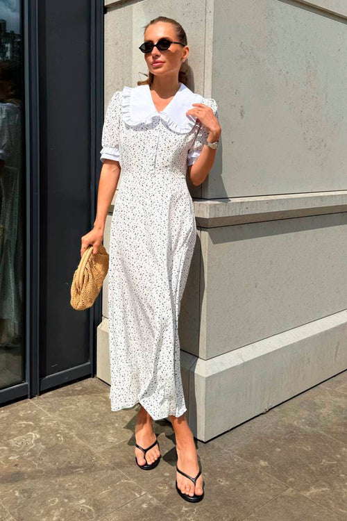 Rochia albă cu guler mare Fabiana Natalee