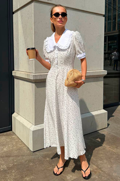 Rochia albă cu guler mare Fabiana Natalee