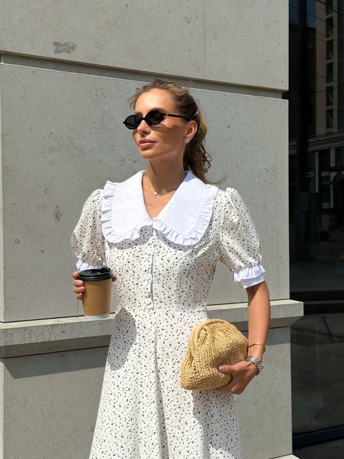 Rochia albă cu guler mare Fabiana Natalee