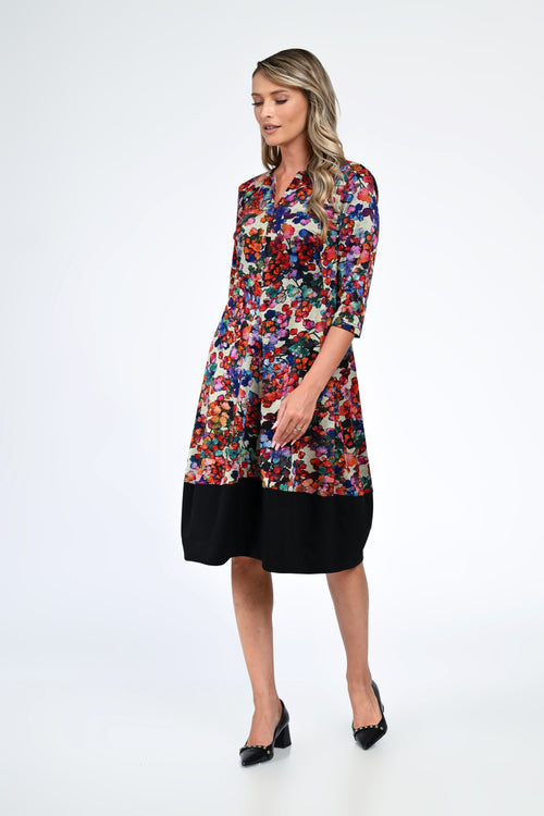 Rochia damă cu imprimeu floral multicolor și detaliu negru Sofia Natalee Fashion