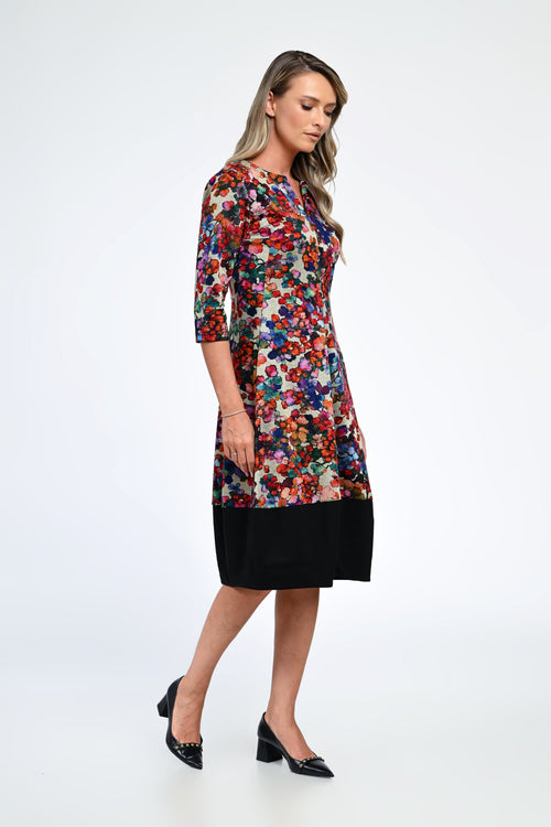 Rochia damă cu imprimeu floral multicolor și detaliu negru Sofia Natalee Fashion