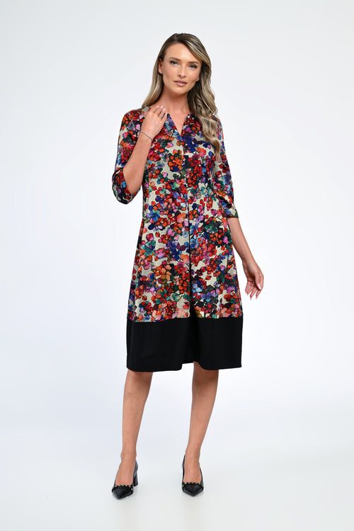 Rochia damă cu imprimeu floral multicolor și detaliu negru Sofia Natalee Fashion