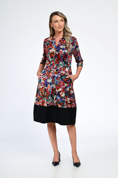 Rochia damă cu imprimeu floral multicolor și detaliu negru Sofia Natalee Fashion