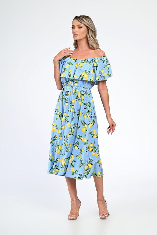 Rochia damă cu imprimeu lămâi Clara Natalee