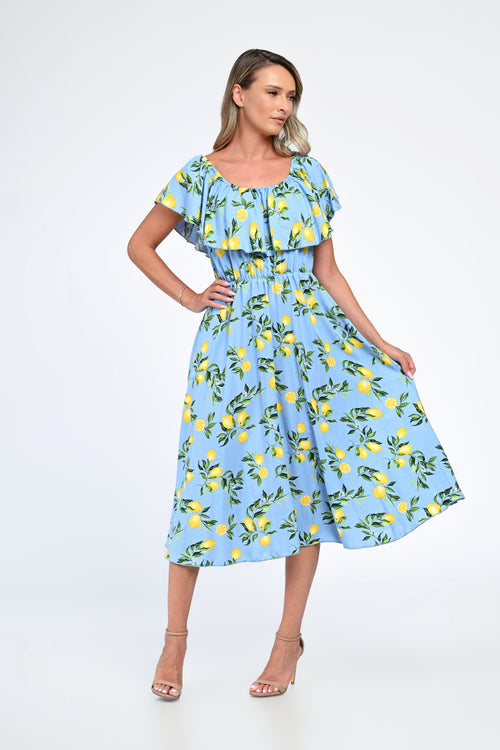 Rochia damă cu imprimeu lămâi Clara Natalee