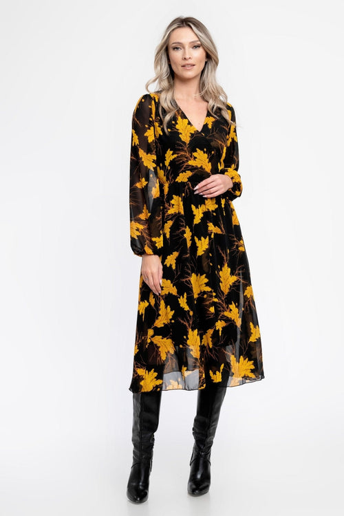 Rochie casual negru & mustar Vania Natalee Fashion