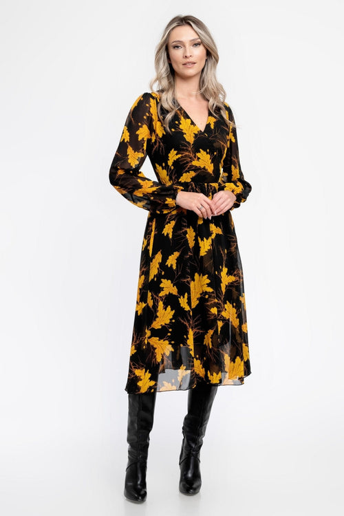 Rochie casual negru & mustar Vania Natalee Fashion