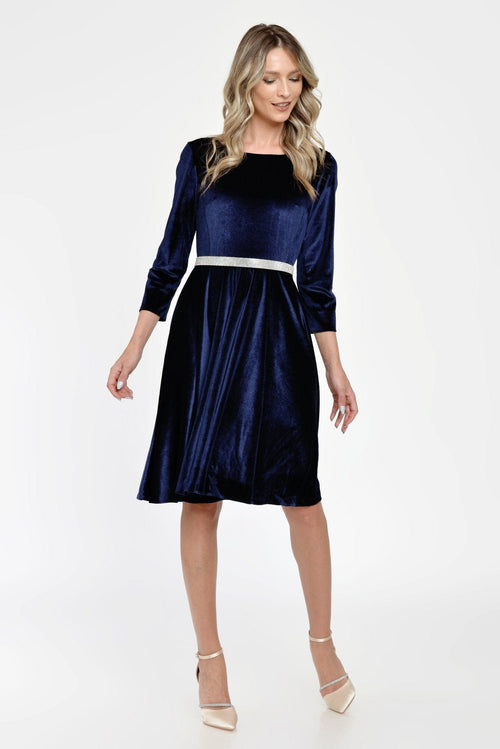 Rochie clos catifea bleumarin Anemona Natalee Fashion