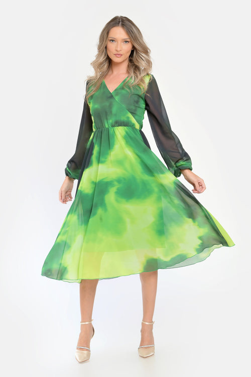 Rochie cu imprimeu verde fluid Jocelyn Natalee