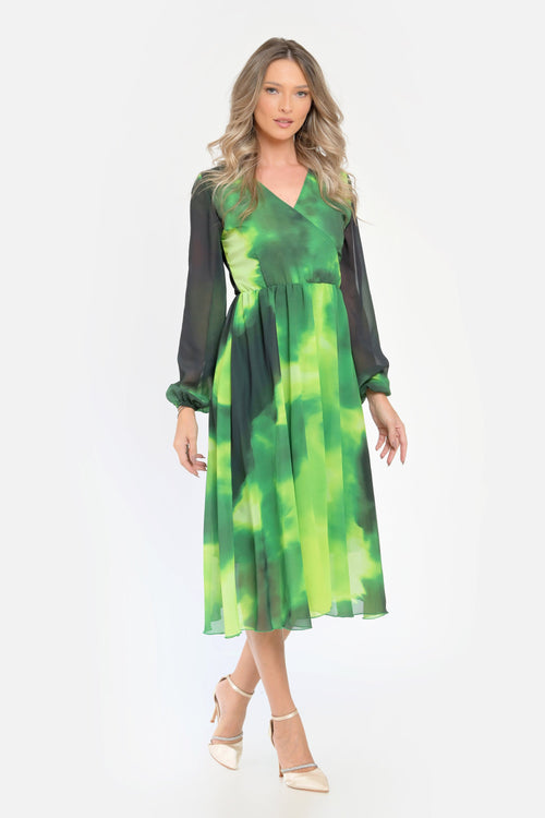 Rochie cu imprimeu verde fluid Jocelyn Natalee