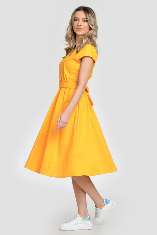 Rochie din in casual galben aprins Brinda Natalee Fashion