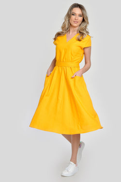 Rochie din in casual galben aprins Brinda Natalee Fashion