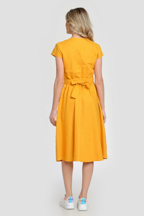 Rochie din in casual galben aprins Brinda Natalee Fashion