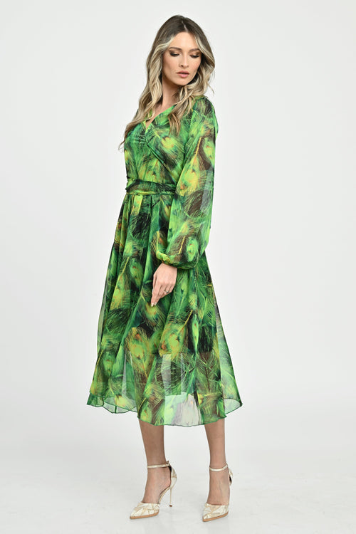 Rochie din voal verde imprimat Tina Natalee Fashion