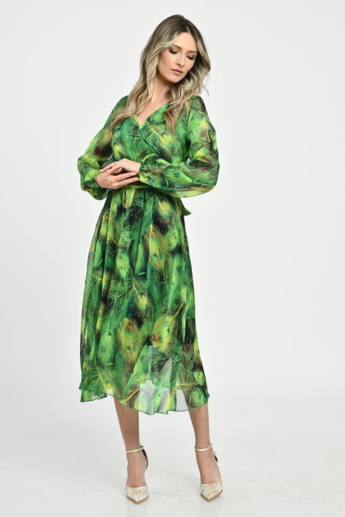 Rochie din voal verde imprimat Tina Natalee Fashion