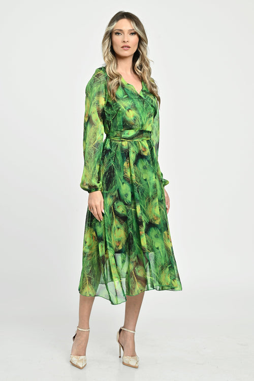 Rochie din voal verde imprimat Tina Natalee Fashion