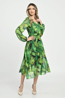Rochie din voal verde imprimat Tina Natalee Fashion