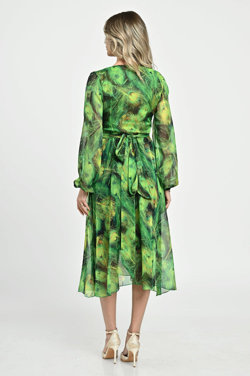 Rochie din voal verde imprimat Tina Natalee Fashion