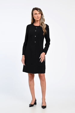 Rochie elegantă neagră cu nasturi decorativi și floare aplicată – rochia Elise Natalee