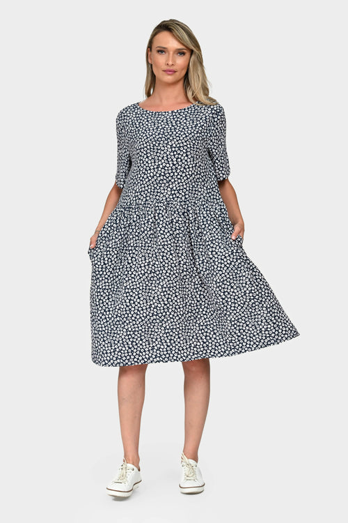 Rochie Eranthe cu buzunare si imprimeu microfloral Eranthe