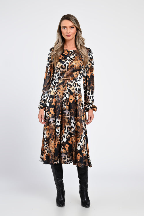 Rochie midi animal print cu accente aurii – rochia Kiara Natalee