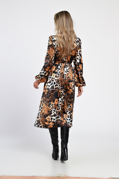 Rochie midi animal print cu accente aurii – rochia Kiara Natalee