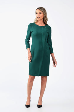 Rochie office verde smarald, conică, cu detaliu asimetric – rochia Claire Natalee Fashion