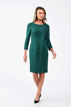 Rochie office verde smarald, conică, cu detaliu asimetric – rochia Claire Natalee Fashion