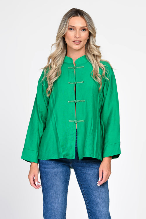 Bluză damă verde smarald cu închideri decorative Mei