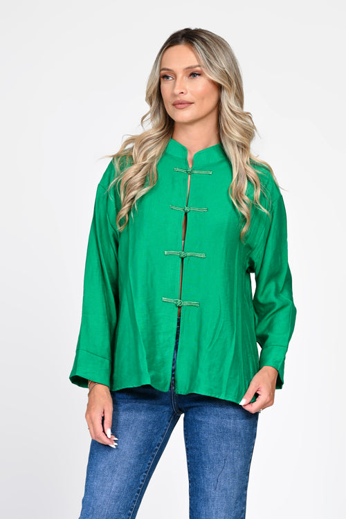 Bluză damă verde smarald cu închideri decorative Mei