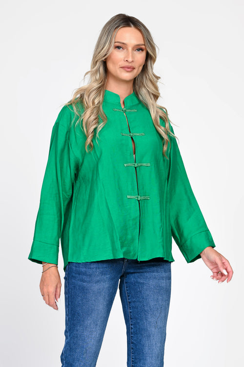 Bluză damă verde smarald cu închideri decorative Mei