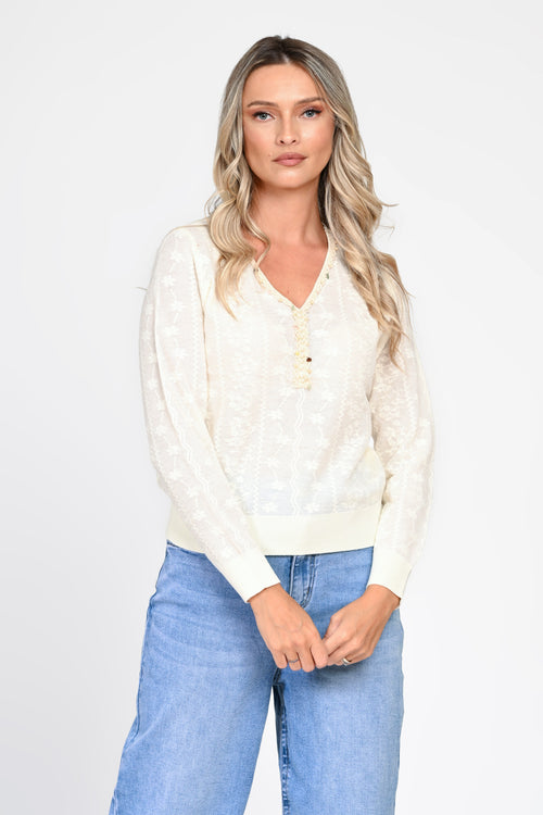 Bluză damă ivoire cu dantelă ajurată Mirela