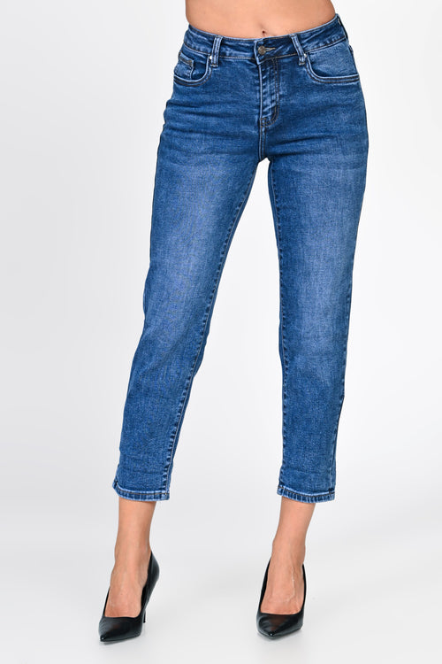 Blugi damă mom fit albaștri cu talie înaltă Lorena Natalee Fashion