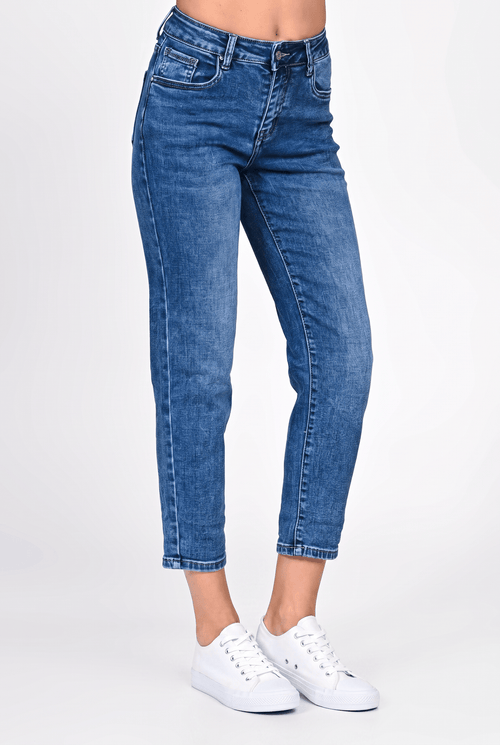 Blugi damă mom fit albaștri cu talie înaltă Lorena Natalee Fashion