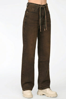 Blugi damă wide leg maro Savannah Natalee