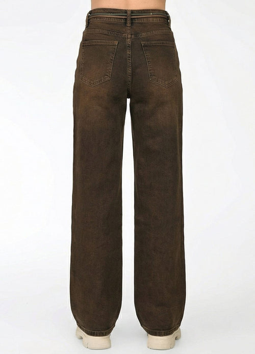 Blugi damă wide leg maro Savannah Natalee