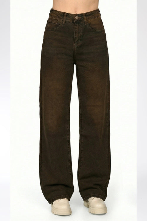 Blugi damă wide leg maro Savannah Natalee