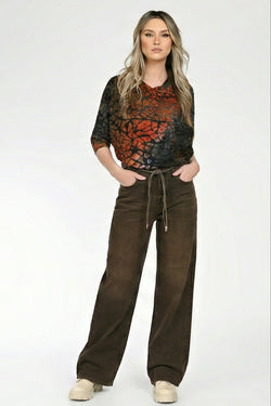 Blugi damă wide leg maro Savannah Natalee