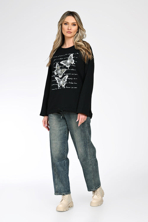 Bluză casual cu print fluturi damă Livia – negru Natalee