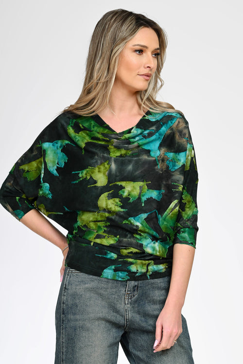 Bluză cu imprimeu abstract verde dama flad Natalee Fashion
