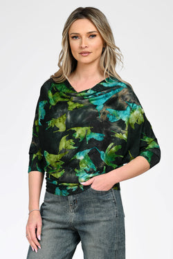 Bluză cu imprimeu abstract verde dama flad Natalee Fashion